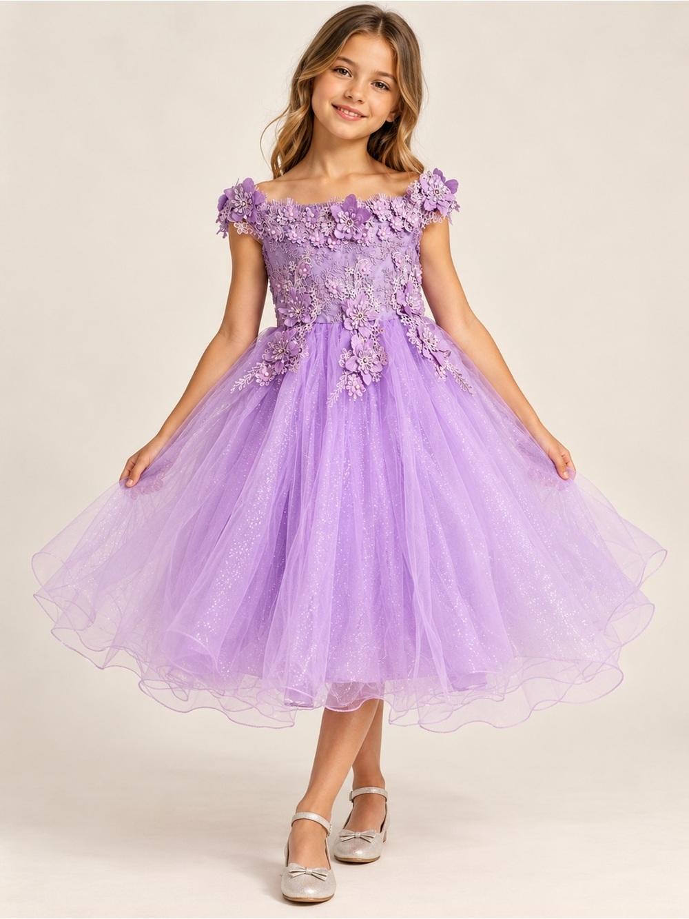 NWT Lala & Erina Cinderella Couture 9085 Lilac Floral Tulle Dress Girls 10